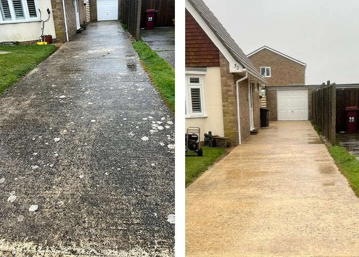 Driveway pressure washing on a home in East Wittering