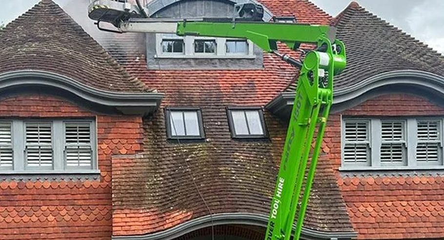 A moss-covered roof in West Sussex before cleaning and moss removal
