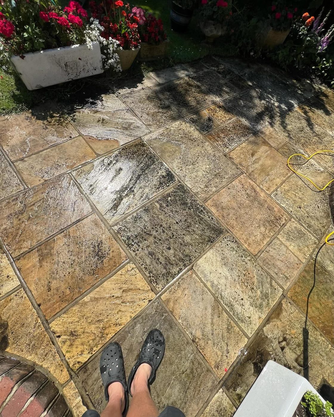 Indian sandstone patio brought back to life after cleaning