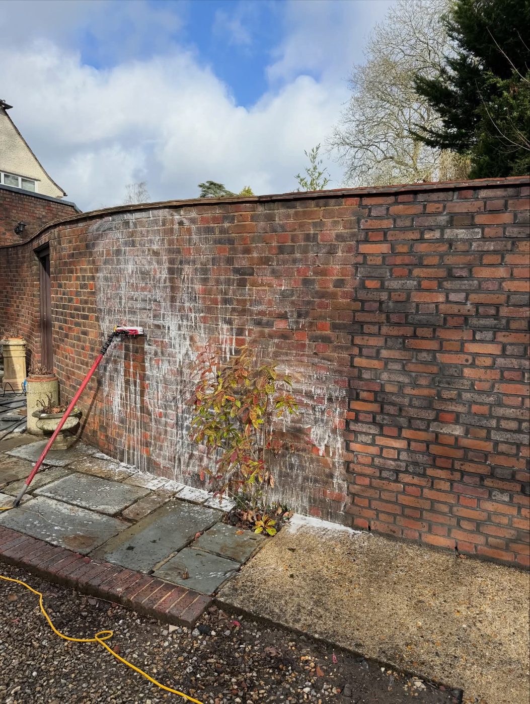 Cleaned brick walls in an enclosed courtyard garden